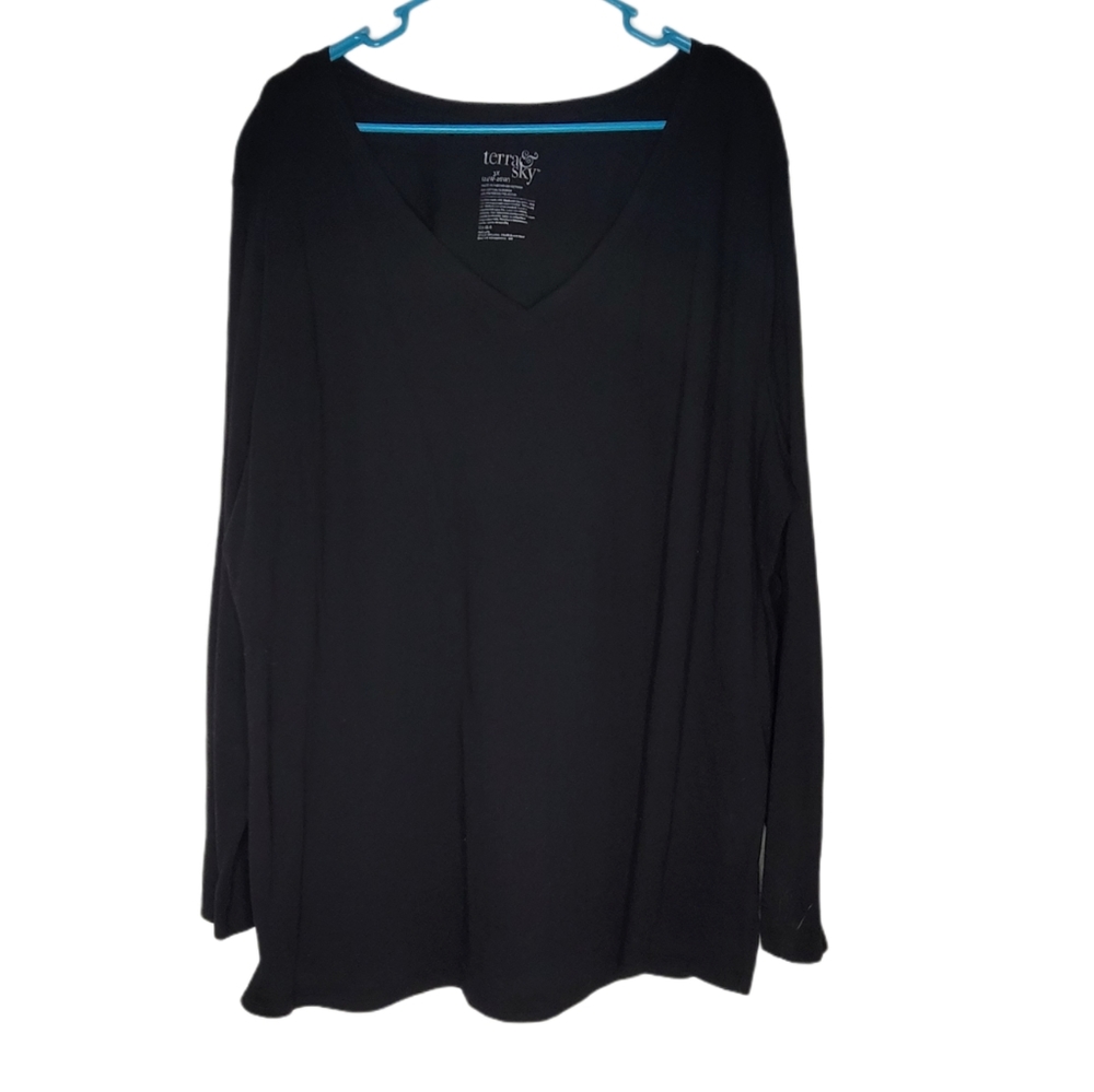 Terra & Sky Womens Black Long Sleeve Shirt - 3X